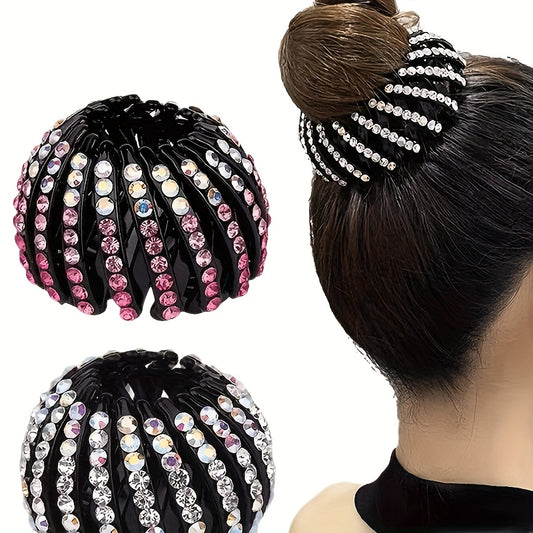Cubidupi Elegant Bird Nest Magic Hair Clip - Sparkling Rhinestone Ponytail Holder with Non-Slip Grip, Strong Hold Hair Accessory for Women & Girls, Multi-Color Rhinestones for Weddings, Parties, Everyday Use, Wedding Hairpiec