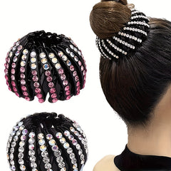 Cubidupi Elegant Bird Nest Magic Hair Clip - Sparkling Rhinestone Ponytail Holder with Non-Slip Grip, Strong Hold Hair Accessory for Women & Girls, Multi-Color Rhinestones for Weddings, Parties, Everyday Use, Wedding Hairpiec