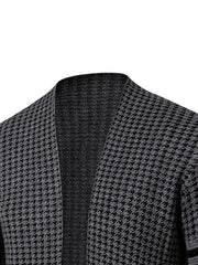 Men'S Chic Urban Knit Cardigan - Slim Fit, Long Sleeve, High-Stretch Fabric with Contrast Trim for Fall/Winter, Business Casual Outerwear
