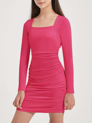 Girls Ruched Bodycon Dress Double Lined Teen Tween Tight Short School Dance Homecoming Graduation Party Formal