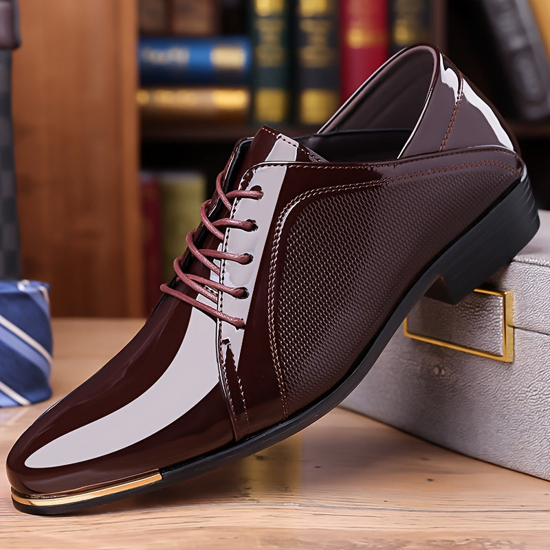 Men's Sleek Dress Shoes - Versatile for Weddings, Business & Casual Wear | Lace-Up, Non-Slip Rubber Sole | Fashionable Solid Color Design SHOWLU FASHION STORE