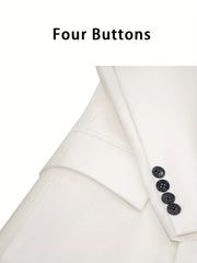 Men Fashion Solid White Groom Tuxedo Blazer Notch Lapel Triple-Breasted Multi Buttons Jacket For Wedding Business Dinner Party