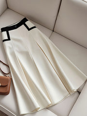 Women's Elegant A-Line skirt - Flattering Office to Party Pantskirt, Structured non-stretchy fabric, Easy-Care Machine Washable, All-Season Formal & Everyday Outfits in White/Black color combinations, Versatile Fashion, Quali
