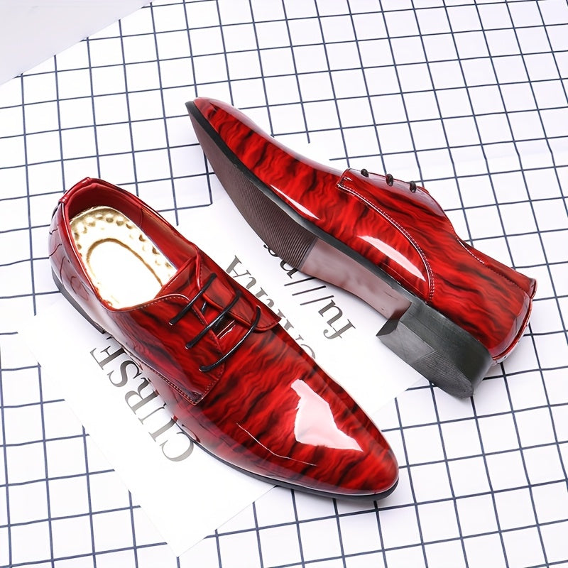 Men'S Fashion Blue Ripple Glossy Dress Shoes, Casual Business Style, All-Season Low Top Lace-Up, Pointed Toe, Upper/Inner, Rubber Sole, England-Inspired Design SHOWLU FASHION STORE
