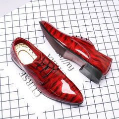 Men'S Fashion Blue Ripple Glossy Dress Shoes, Casual Business Style, All-Season Low Top Lace-Up, Pointed Toe, Upper/Inner, Rubber Sole, England-Inspired Design SHOWLU FASHION STORE