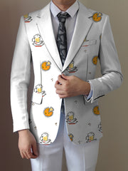 Men'S Casual Food Cartoon Pattern Suit, Polyester 95% Elastane 5%, All-Season Lapel Collar Blazer with Button Details, Regular Fit Woven Fabric SHOWLU FASHION STORE