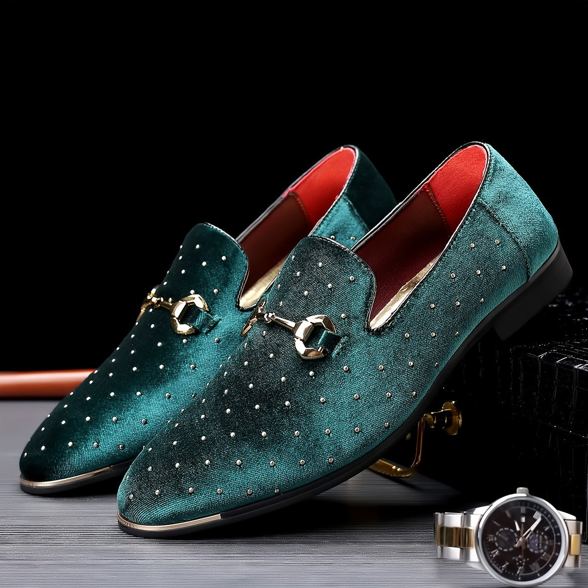 Glittering Mens Horsebit Loafers with Rhinestones - Ultra-Comfortable, Non-Slip Slip-Ons for Spring & Summer - Stylish Mens Dress Shoes SHOWLU FASHION STORE