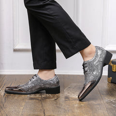 Men'S Classic Fashion Oxfords, All-Season Dress Shoes with Rubber Sole, Slip-On Round Toe for Business, Casual, Wedding, England - Solid & Striped Pattern SHOWLU FASHION STORE