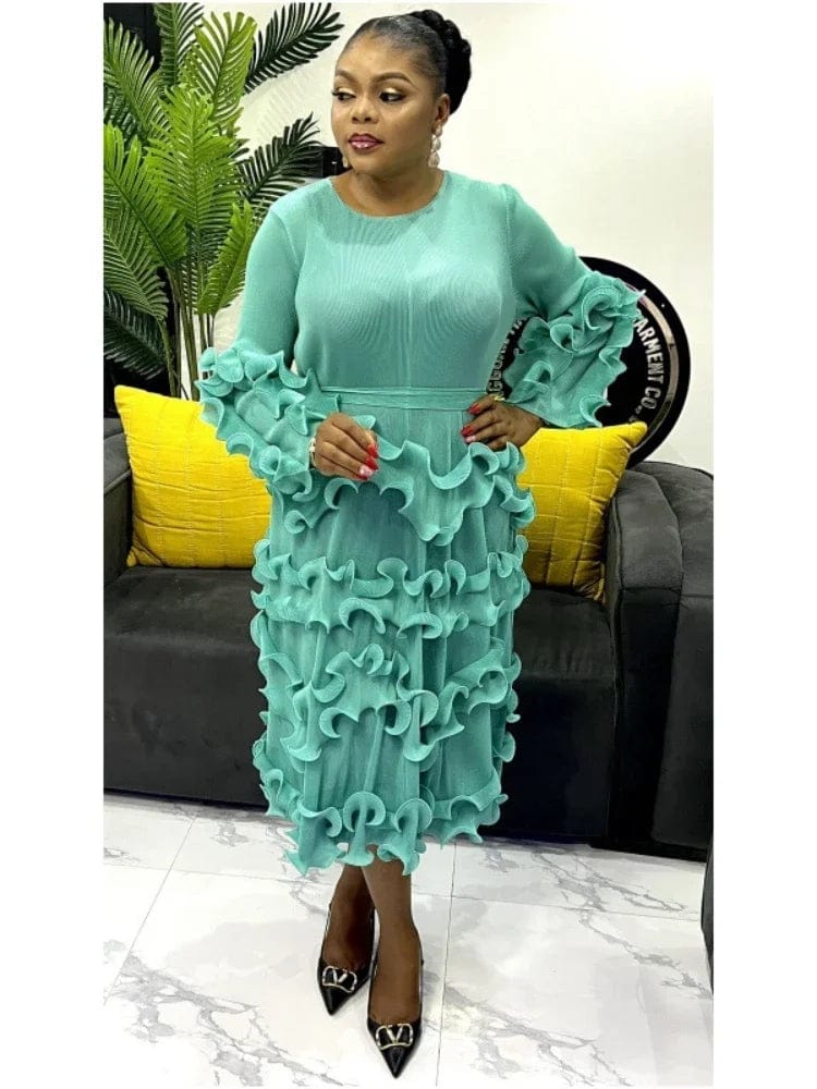 EGRM Belt Pleated Miyake Dress Fashion Round Neck Long Sleeves Fungus Spliced Solid Elegant Dresses for Women 2024 New 5GR2974 - SHOWLU FASHION STORE