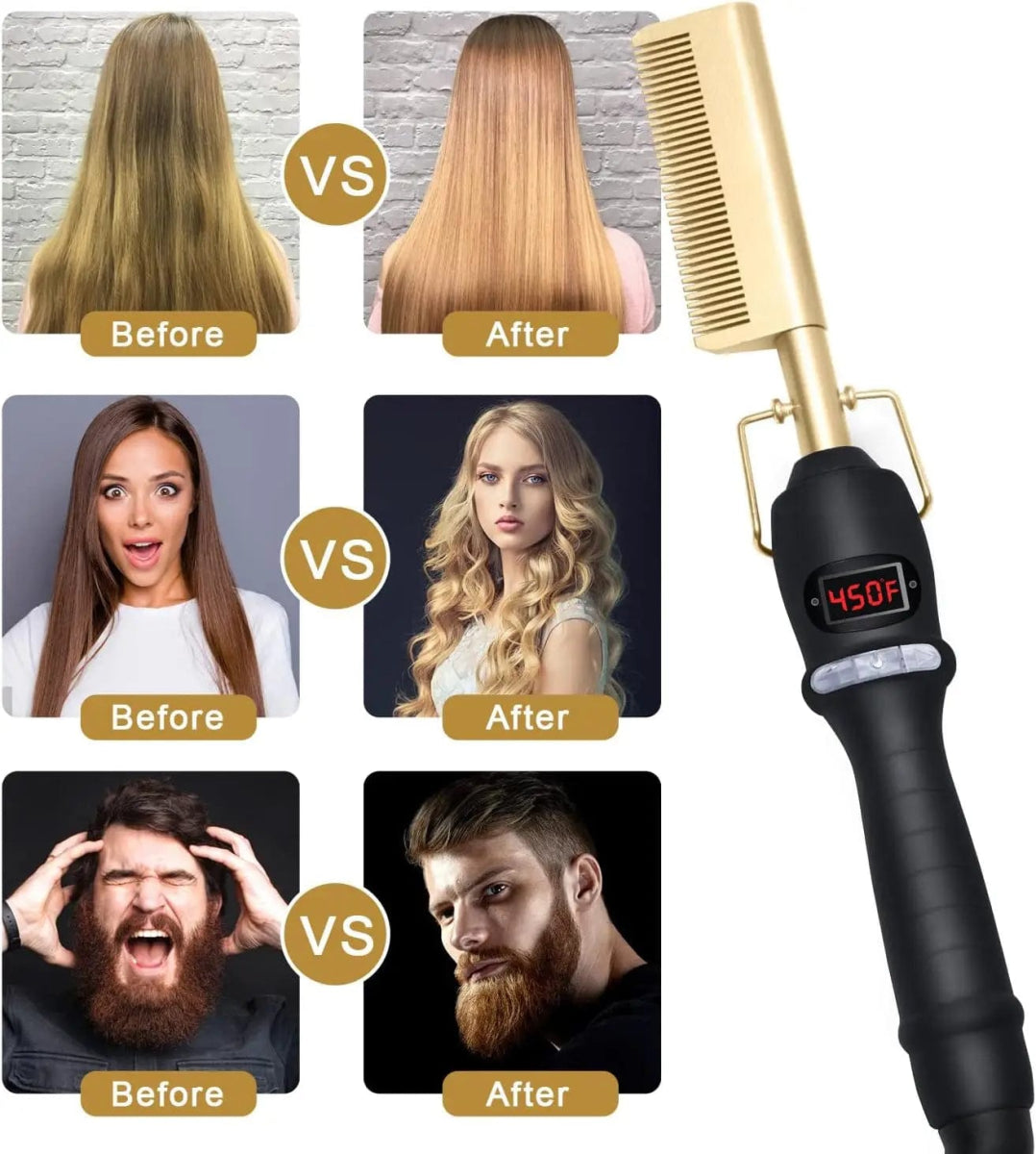 Electric Hot Comb Hair Straightener Heating Comb Ceramic LCD Straightener Brush for Wigs American African Hair Styling Tools - SHOWLU FASHION STORE