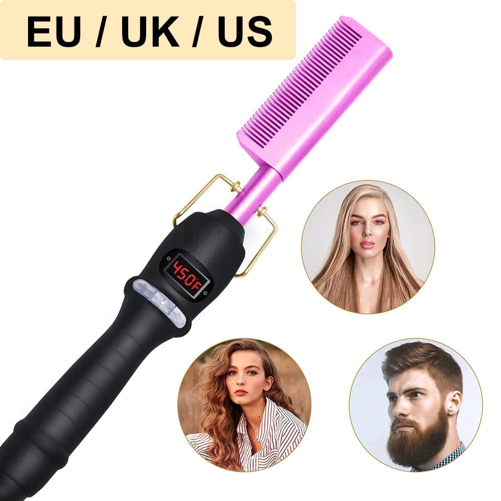 Electric Hot Comb Hair Straightener Heating Comb Ceramic LCD Straightener Brush for Wigs American African Hair Styling Tools - SHOWLU FASHION STORE