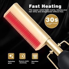 Electric Hot Comb Hair Straightener Heating Comb Ceramic LCD Straightener Brush for Wigs American African Hair Styling Tools - SHOWLU FASHION STORE