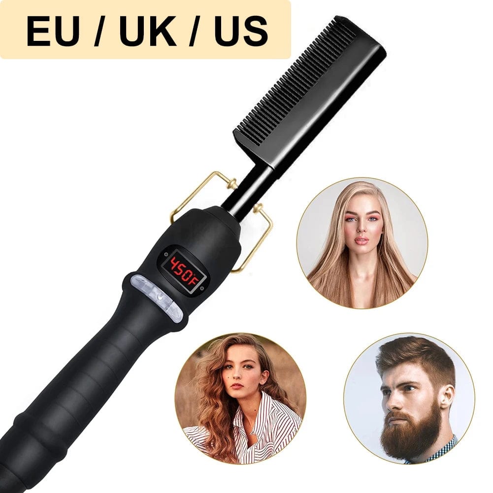 Electric Hot Comb Hair Straightener Heating Comb Ceramic LCD Straightener Brush for Wigs American African Hair Styling Tools - SHOWLU FASHION STORE