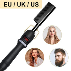 Electric Hot Comb Hair Straightener Heating Comb Ceramic LCD Straightener Brush for Wigs American African Hair Styling Tools - SHOWLU FASHION STORE