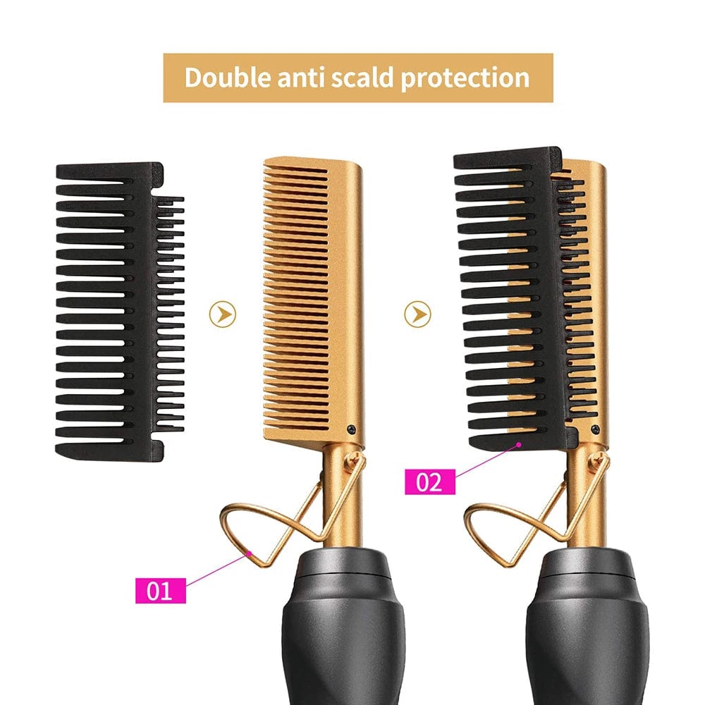 Electric Hot Comb Hair Straightener Heating Comb Ceramic LCD Straightener Brush for Wigs American African Hair Styling Tools - SHOWLU FASHION STORE
