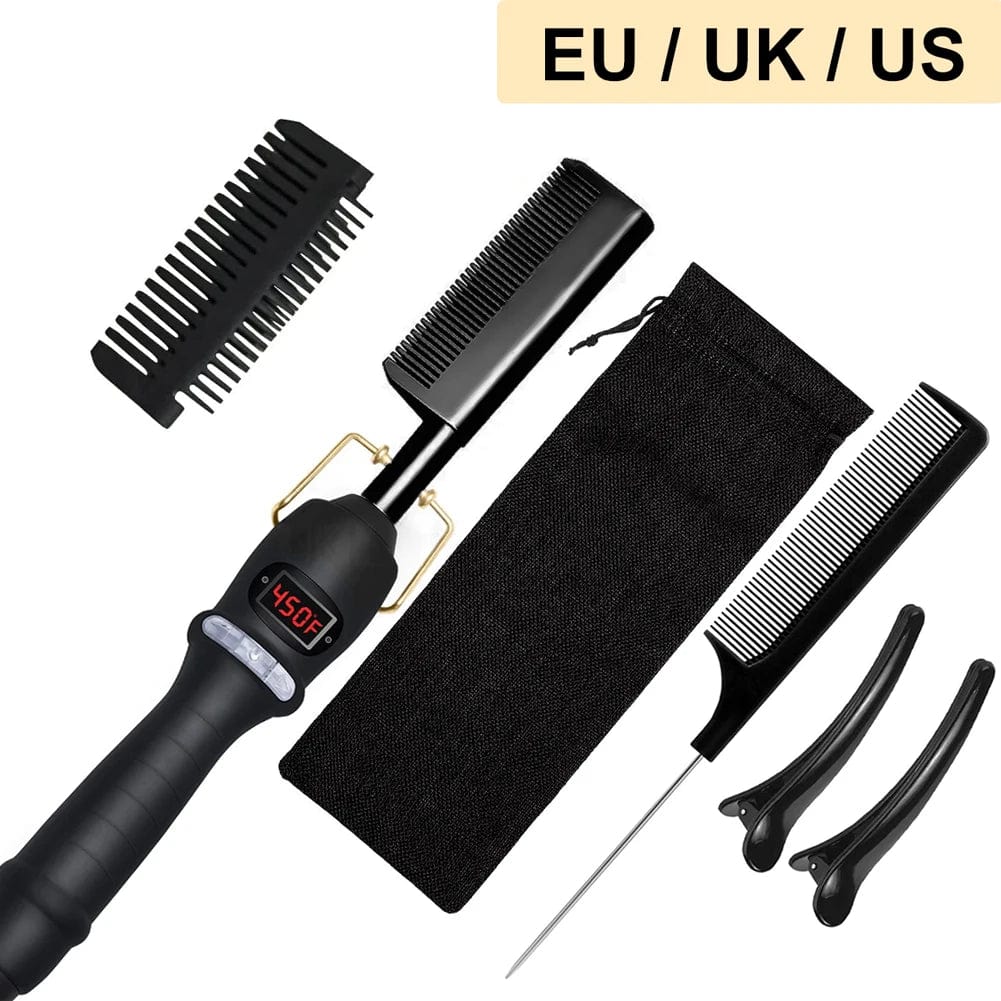 Electric Hot Comb Hair Straightener Heating Comb Ceramic LCD Straightener Brush for Wigs American African Hair Styling Tools - SHOWLU FASHION STORE