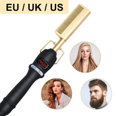 Electric Hot Comb Hair Straightener Heating Comb Ceramic LCD Straightener Brush for Wigs American African Hair Styling Tools - SHOWLU FASHION STORE