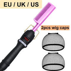 Electric Hot Comb Hair Straightener Heating Comb Ceramic LCD Straightener Brush for Wigs American African Hair Styling Tools - SHOWLU FASHION STORE