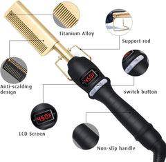 Electric Hot Comb Hair Straightener Heating Comb Ceramic LCD Straightener Brush for Wigs American African Hair Styling Tools - SHOWLU FASHION STORE