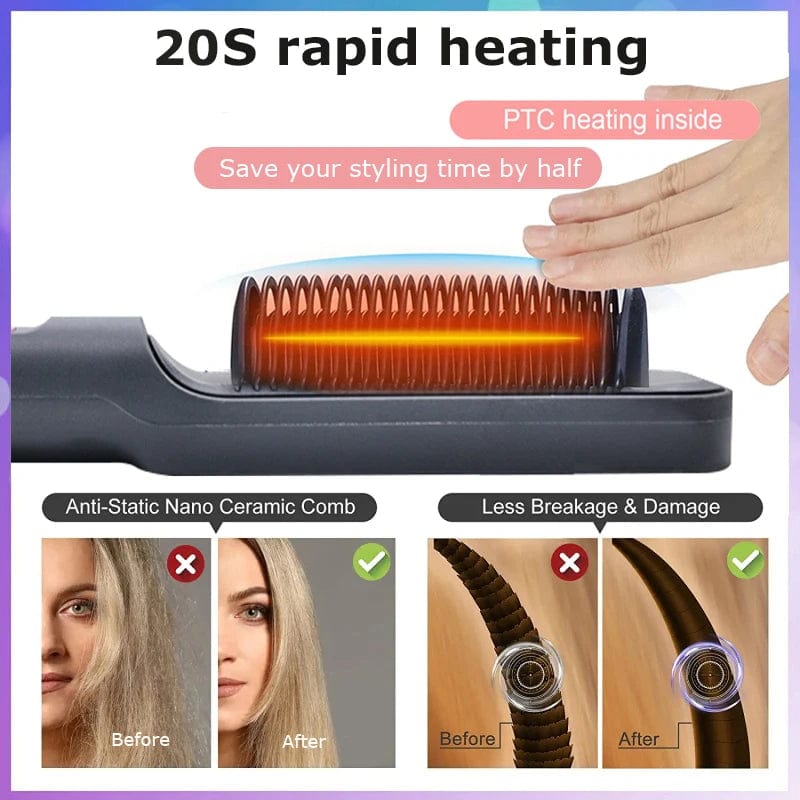 Electric Hot Comb Multifunctional Straight Hair Straightener Comb Negative Ion Anti - Scalding Styling Tool Straightening Brush - SHOWLU FASHION STORE