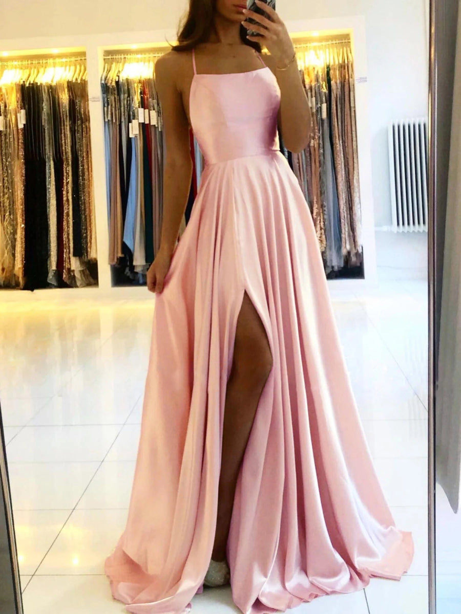 Elegant Blue Satin Gown - SHOWLU FASHION STORE