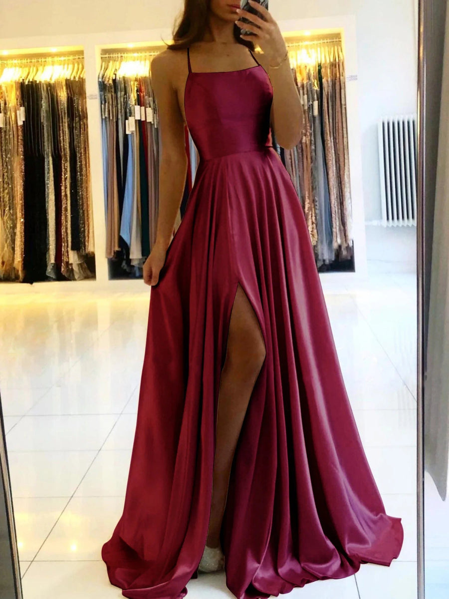 Elegant Blue Satin Gown - SHOWLU FASHION STORE