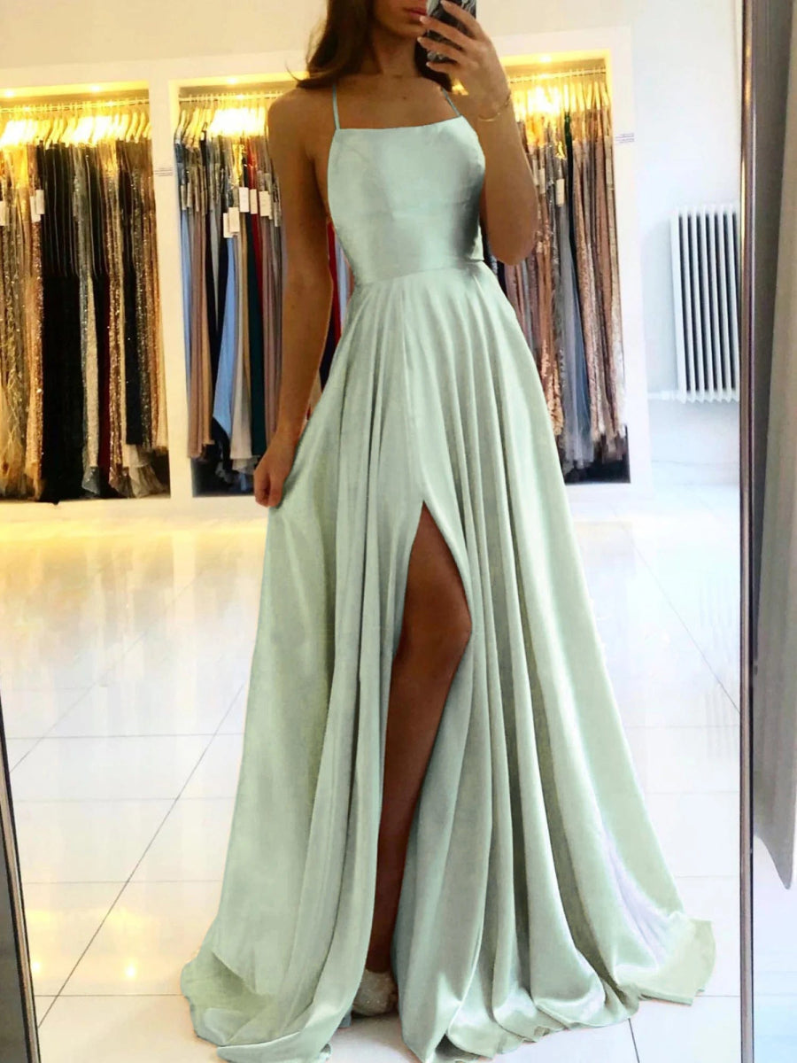 Elegant Blue Satin Gown - SHOWLU FASHION STORE