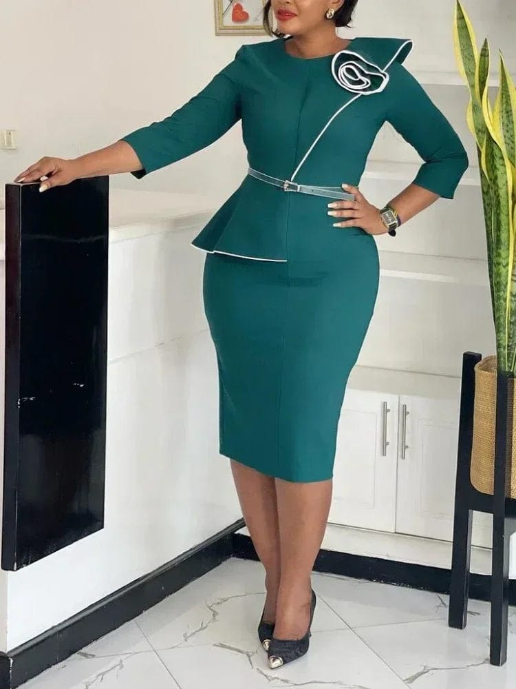 Elegant Church Dresses for Women 3D Flowers Classy Modest Office Ladies Female Autumn Winter Formal Event Date Bodycon Slim Gown - SHOWLU FASHION STORE