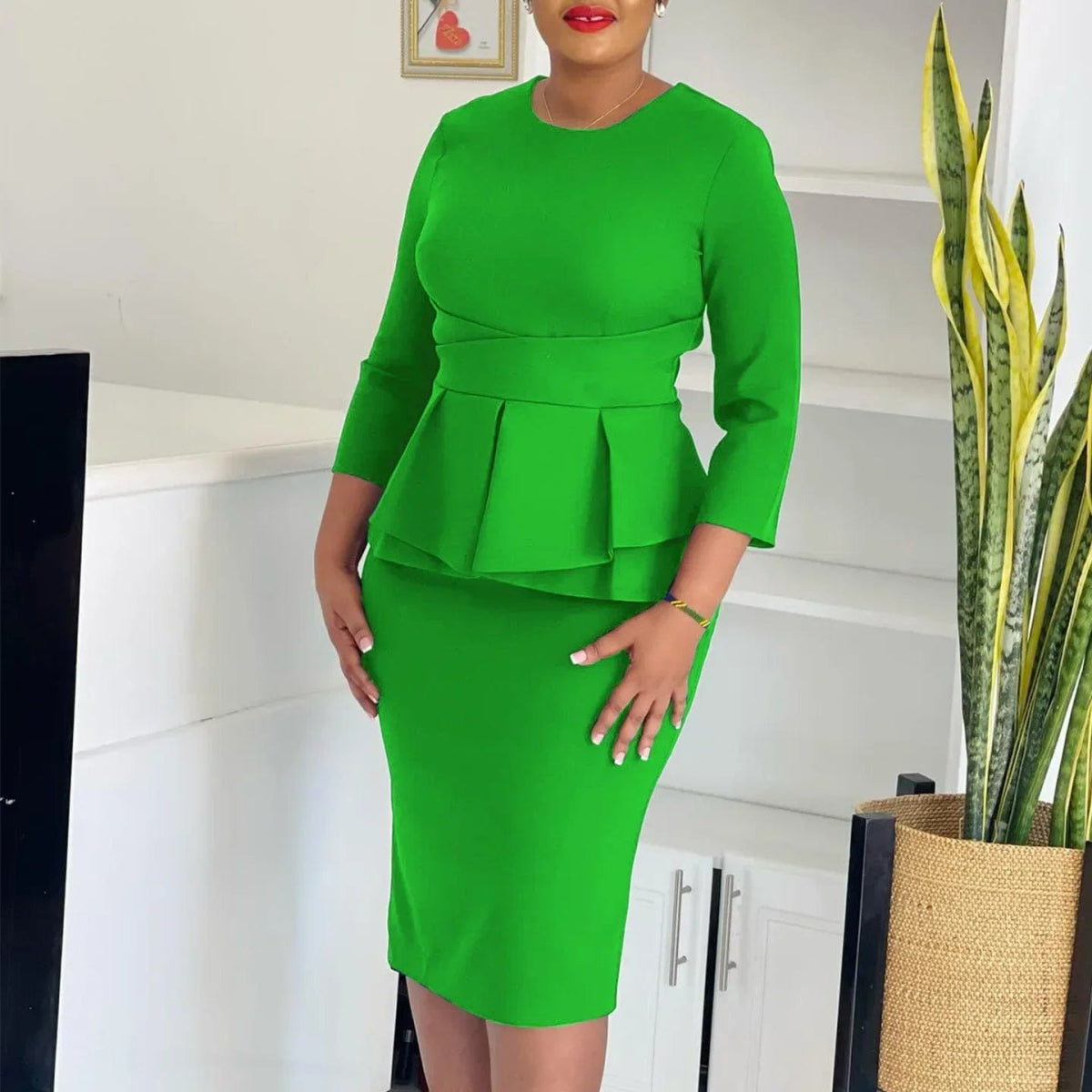 Elegant Church Dresses for Women Peplum 3/4 Sleeves Hidden Belly Office Lady Autumn New Fashion Modest Package Hip Gowns African - SHOWLU FASHION STORE