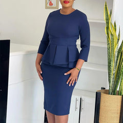 Elegant Church Dresses for Women Peplum 3/4 Sleeves Hidden Belly Office Lady Autumn New Fashion Modest Package Hip Gowns African - SHOWLU FASHION STORE