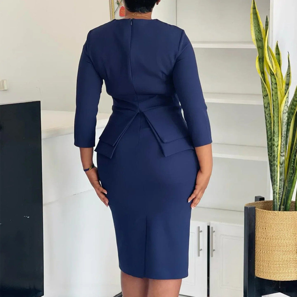 Elegant Church Dresses for Women Peplum 3/4 Sleeves Hidden Belly Office Lady Autumn New Fashion Modest Package Hip Gowns African - SHOWLU FASHION STORE