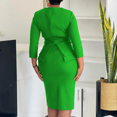 Elegant Church Dresses for Women Peplum 3/4 Sleeves Hidden Belly Office Lady Autumn New Fashion Modest Package Hip Gowns African - SHOWLU FASHION STORE