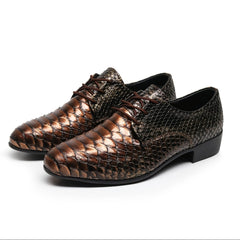 [Elegant Crocodile Pattern Loafers] Elegant Pointed Toe Loafers - Men's Formal Business Lace - Up Shoes with Crocodile Pattern, Soft Rubber Sole - Perfect for Office, Weddings & Casual Wear - Available in Red, Bronze, Green - SHOWLU FASHION STORE