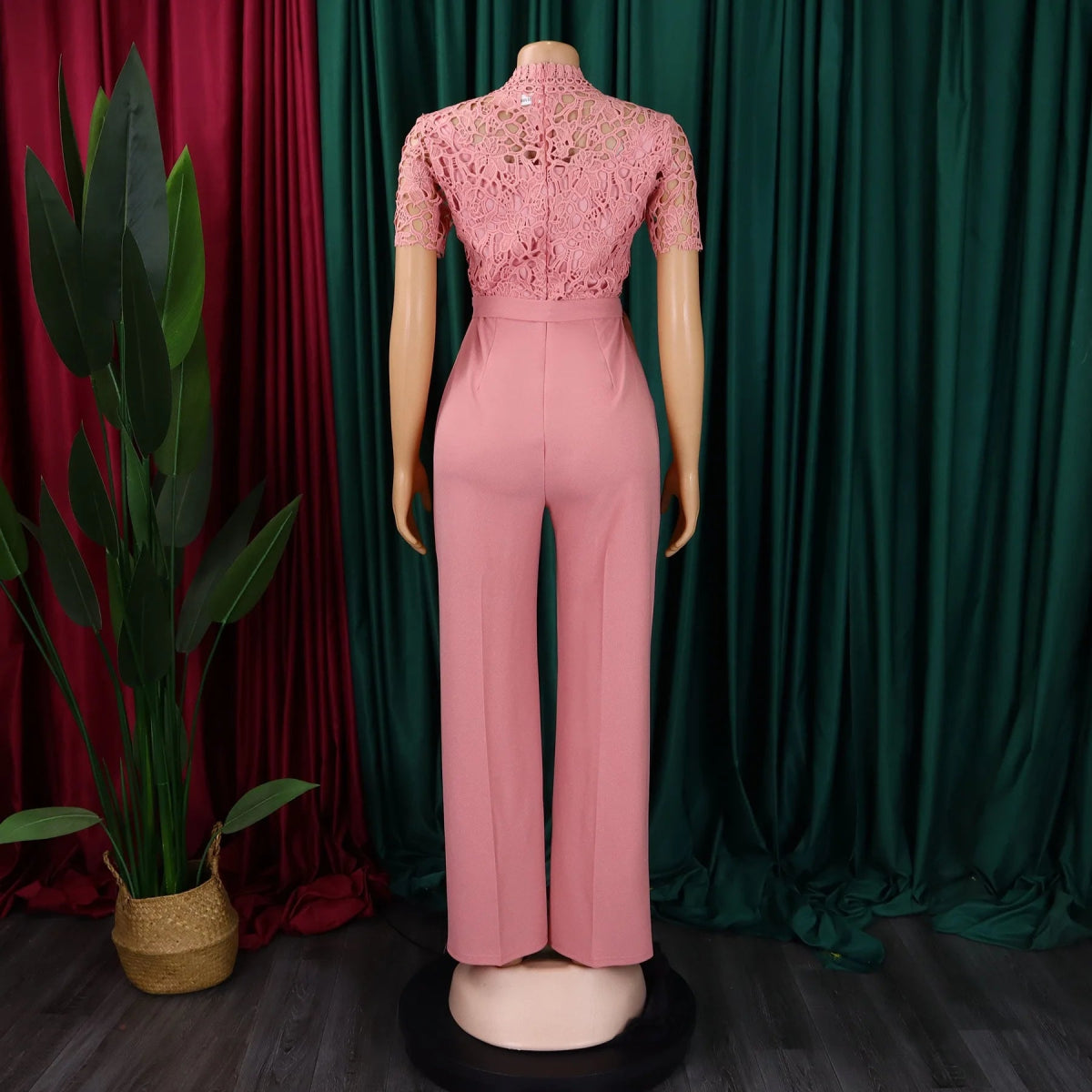 Elegant Jumpsuits & Rompers for Women O Neck Lace Patchwork Short Sleeve Sashes High Waisted Luxury Birthday Party Dinner Outfit - SHOWLU FASHION STORE