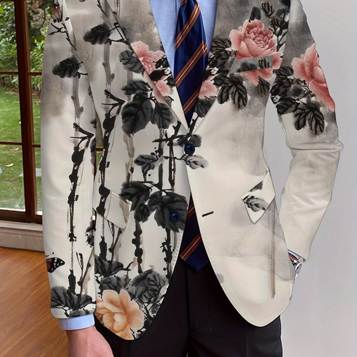 Elegant Men's Blazer - Casual & Formal, Long Sleeve, Button - Up Suit Jacket with Floral Print, Perfect for All Seasons - SHOWLU FASHION STORE