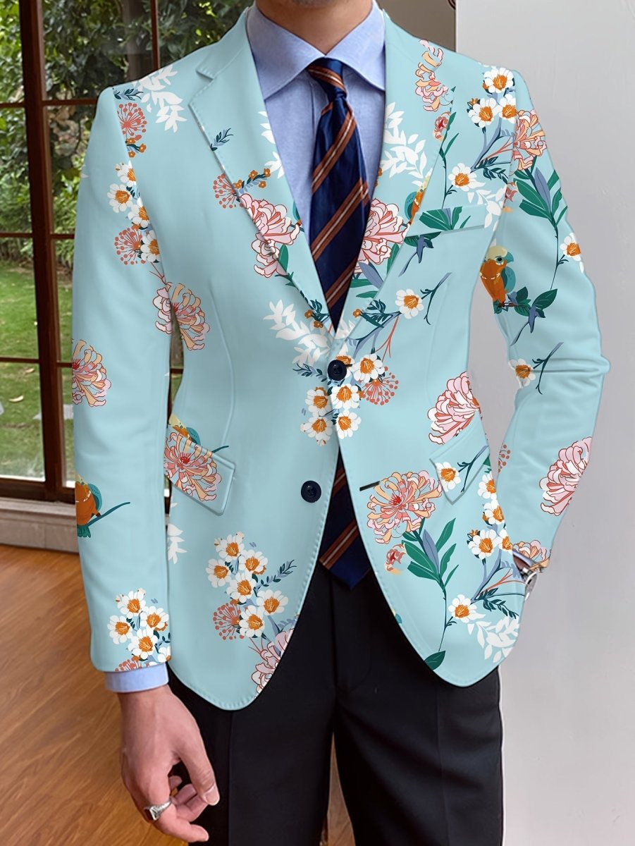 Elegant Men's Blazer - Casual & Formal, Long Sleeve, Button - Up Suit Jacket with Floral Print, Perfect for All Seasons - SHOWLU FASHION STORE