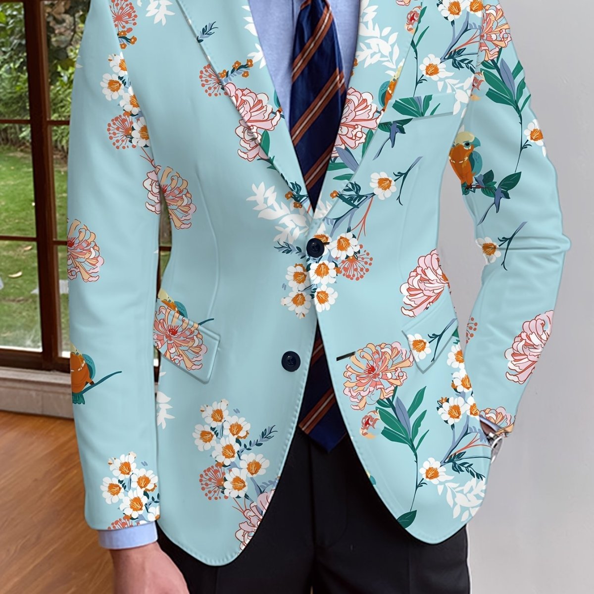 Elegant Men's Blazer - Casual & Formal, Long Sleeve, Button - Up Suit Jacket with Floral Print, Perfect for All Seasons - SHOWLU FASHION STORE