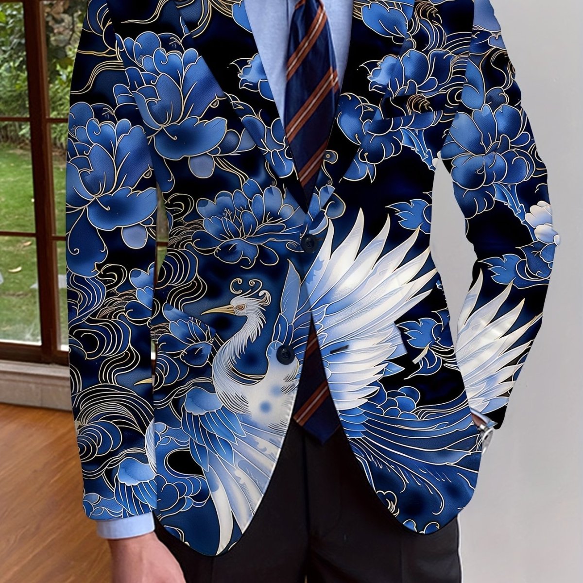 Elegant Men's Blazer - Casual & Formal, Long Sleeve, Button - Up Suit Jacket with Floral Print, Perfect for All Seasons - SHOWLU FASHION STORE