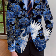 Elegant Men's Blazer - Casual & Formal, Long Sleeve, Button - Up Suit Jacket with Floral Print, Perfect for All Seasons - SHOWLU FASHION STORE