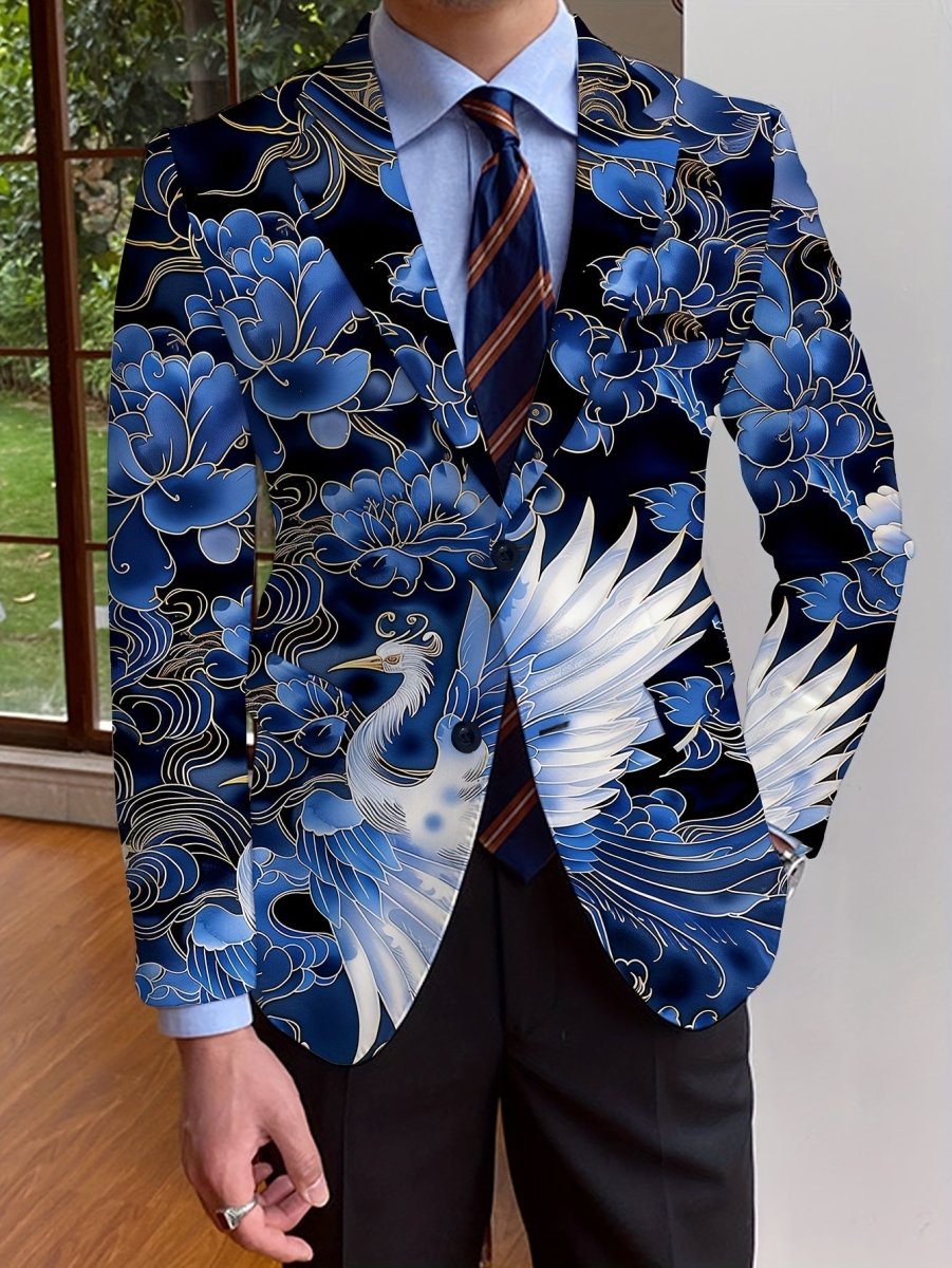 Elegant Men's Blazer - Casual & Formal, Long Sleeve, Button - Up Suit Jacket with Floral Print, Perfect for All Seasons - SHOWLU FASHION STORE