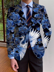 Elegant Men's Blazer - Casual & Formal, Long Sleeve, Button - Up Suit Jacket with Floral Print, Perfect for All Seasons - SHOWLU FASHION STORE