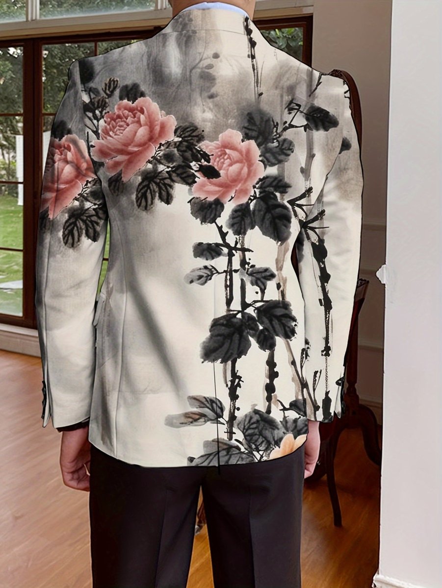 Elegant Men's Blazer - Casual & Formal, Long Sleeve, Button - Up Suit Jacket with Floral Print, Perfect for All Seasons - SHOWLU FASHION STORE