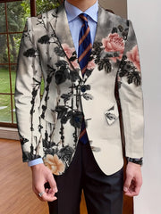 Elegant Men's Blazer - Casual & Formal, Long Sleeve, Button - Up Suit Jacket with Floral Print, Perfect for All Seasons - SHOWLU FASHION STORE