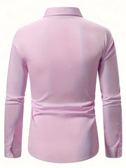Elegant Men's Long Sleeve Shirt in Solid Colors - Comfortable, Machine Washable with Flap Collar for Spring/Fall - SHOWLU FASHION STORE