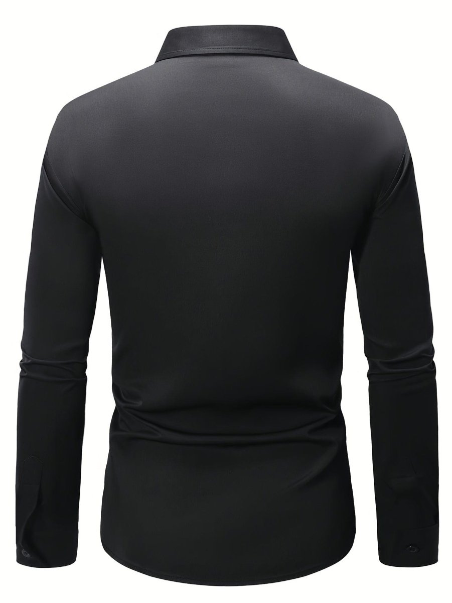 Elegant Men's Long Sleeve Shirt in Solid Colors - Comfortable, Machine Washable with Flap Collar for Spring/Fall - SHOWLU FASHION STORE