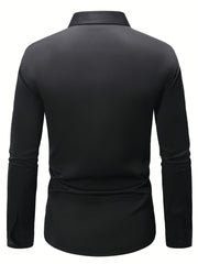 Elegant Men's Long Sleeve Shirt in Solid Colors - Comfortable, Machine Washable with Flap Collar for Spring/Fall - SHOWLU FASHION STORE