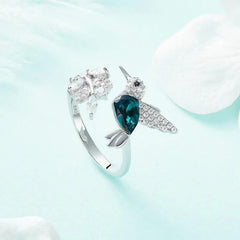 Elegant Natural Blue Stone Adjustable Hummingbird Rings for Women Glass Filled Rings Female Engagement Wedding Party Jewelry - SHOWLU FASHION STORE