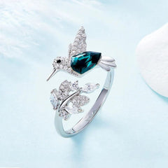 Elegant Natural Blue Stone Adjustable Hummingbird Rings for Women Glass Filled Rings Female Engagement Wedding Party Jewelry - SHOWLU FASHION STORE