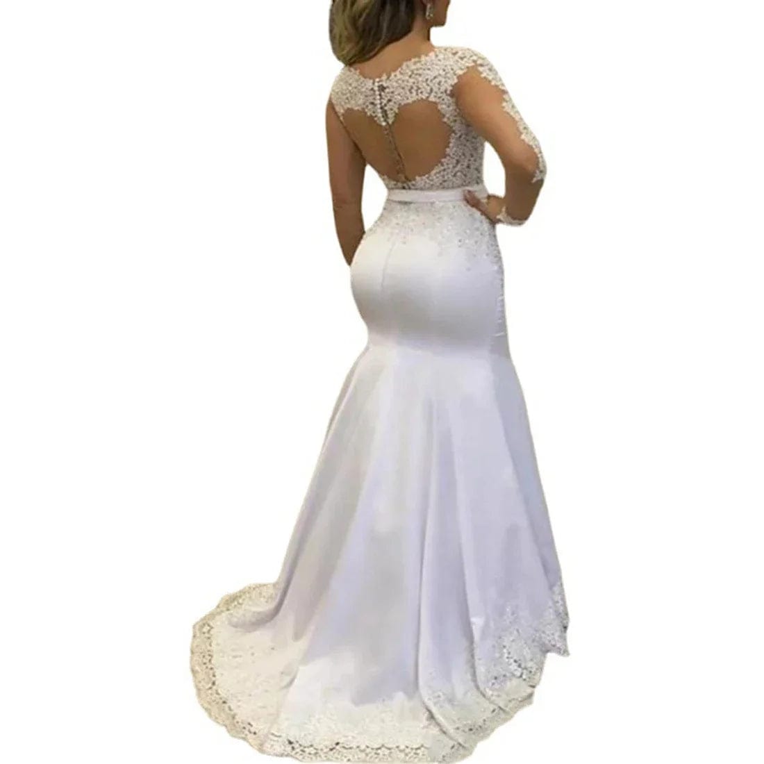 Elegant O - Neck Mermaid Wedding Dresses with Lace Appliques and Long Sleeves Customized - SHOWLU FASHION STORE