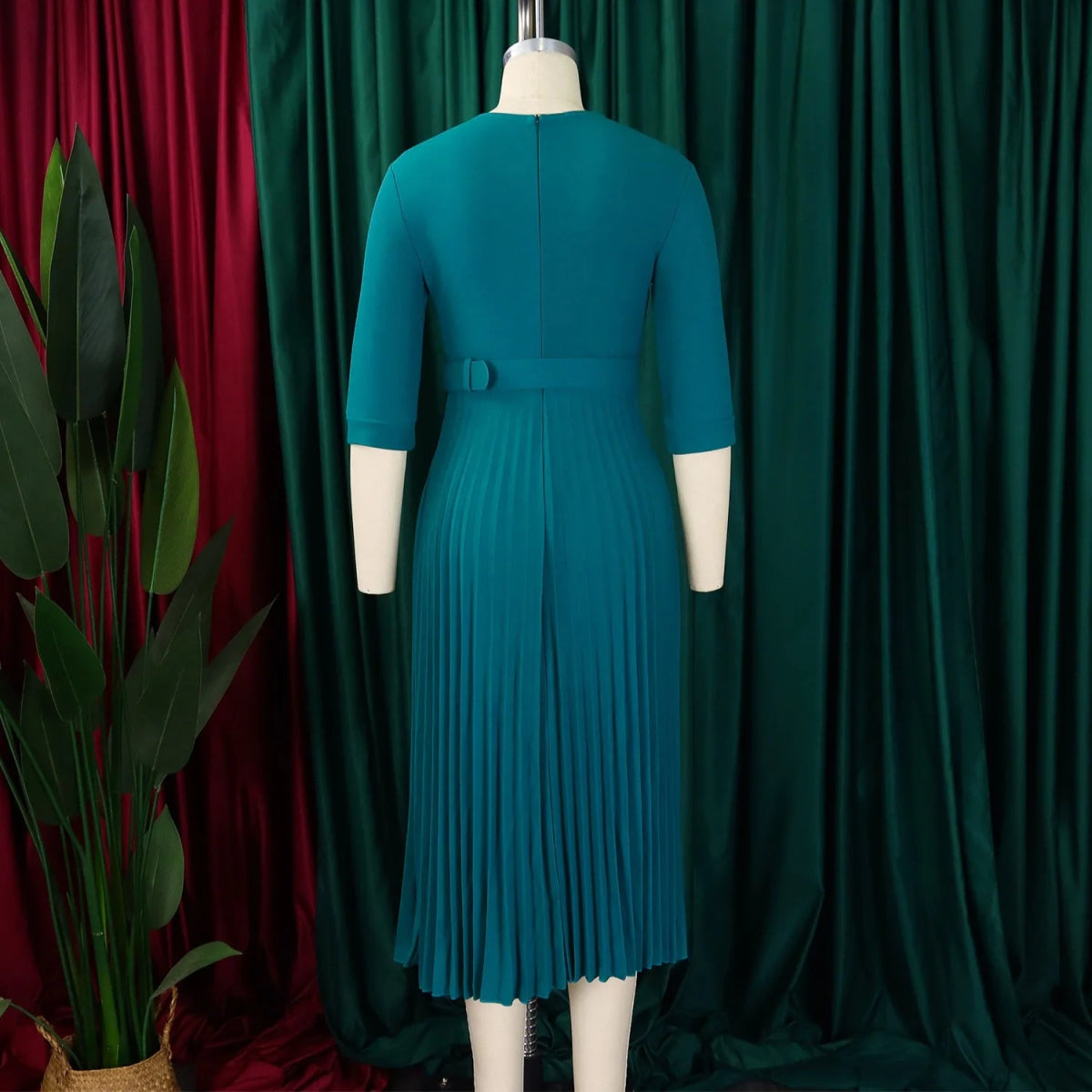 Elegant Office Ladies Dresses 2024 Autumn Fall Notched Collar Half Sleeve Belt Waisted Mid Calf Female Birthday Party Dress Midi - SHOWLU FASHION STORE